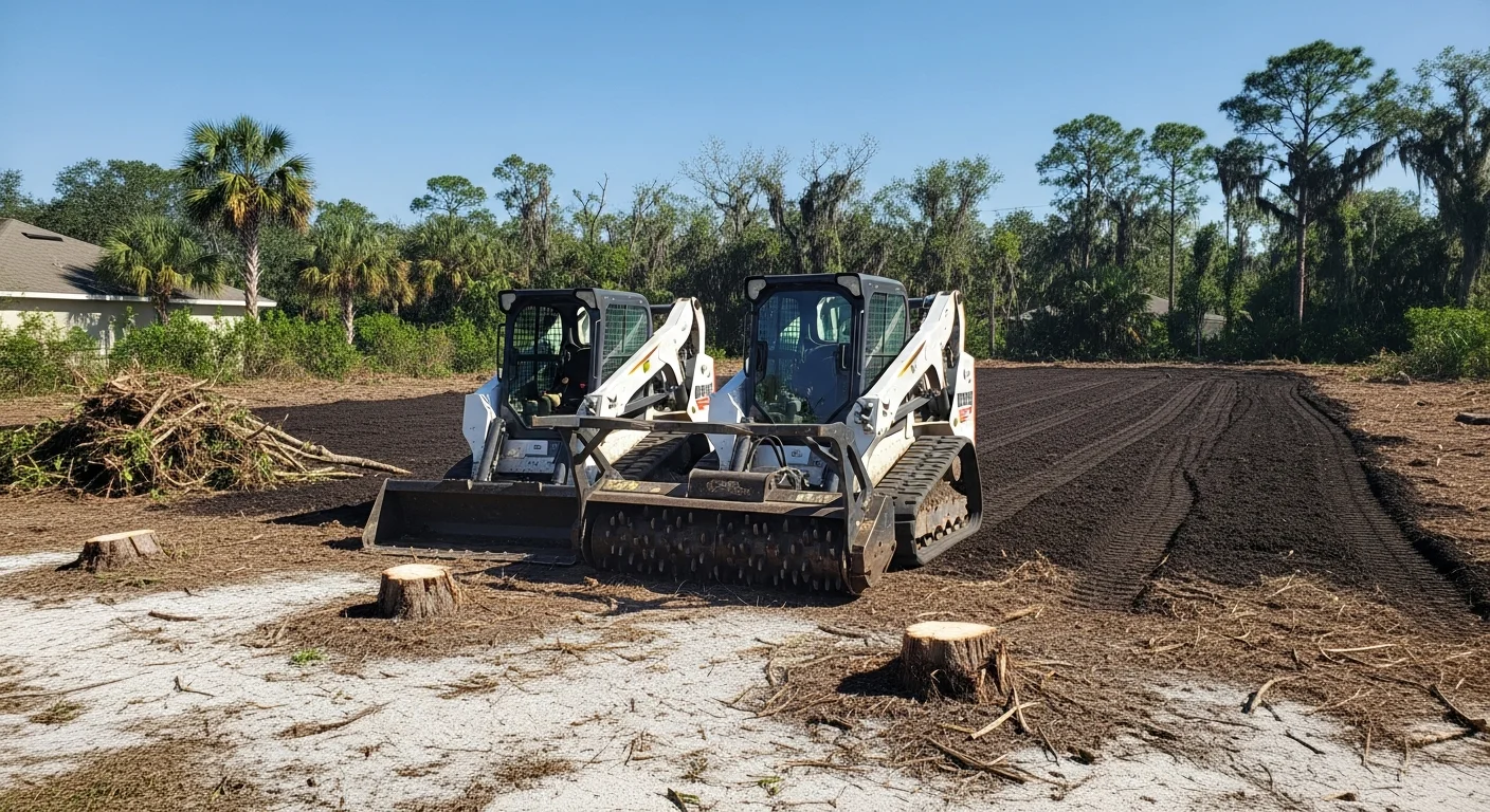 Heavy equipment clearing overgrown land and brush from property