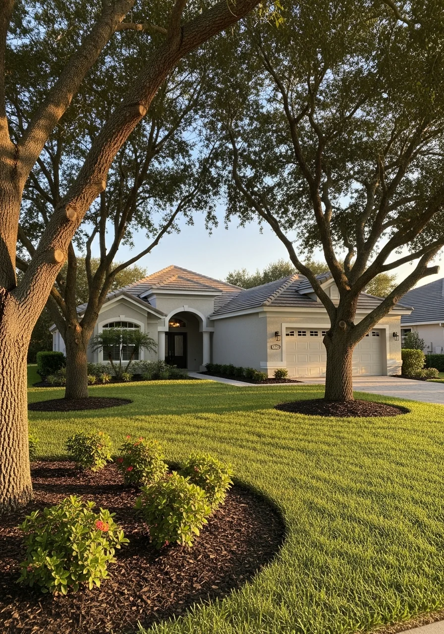 Portrait of a single-family home in a Pasco County neighborhood with landscaping and driveway visible.